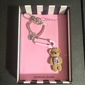 Betsy Johnson teddy bear with pink stone jewelry bag charm and key chain